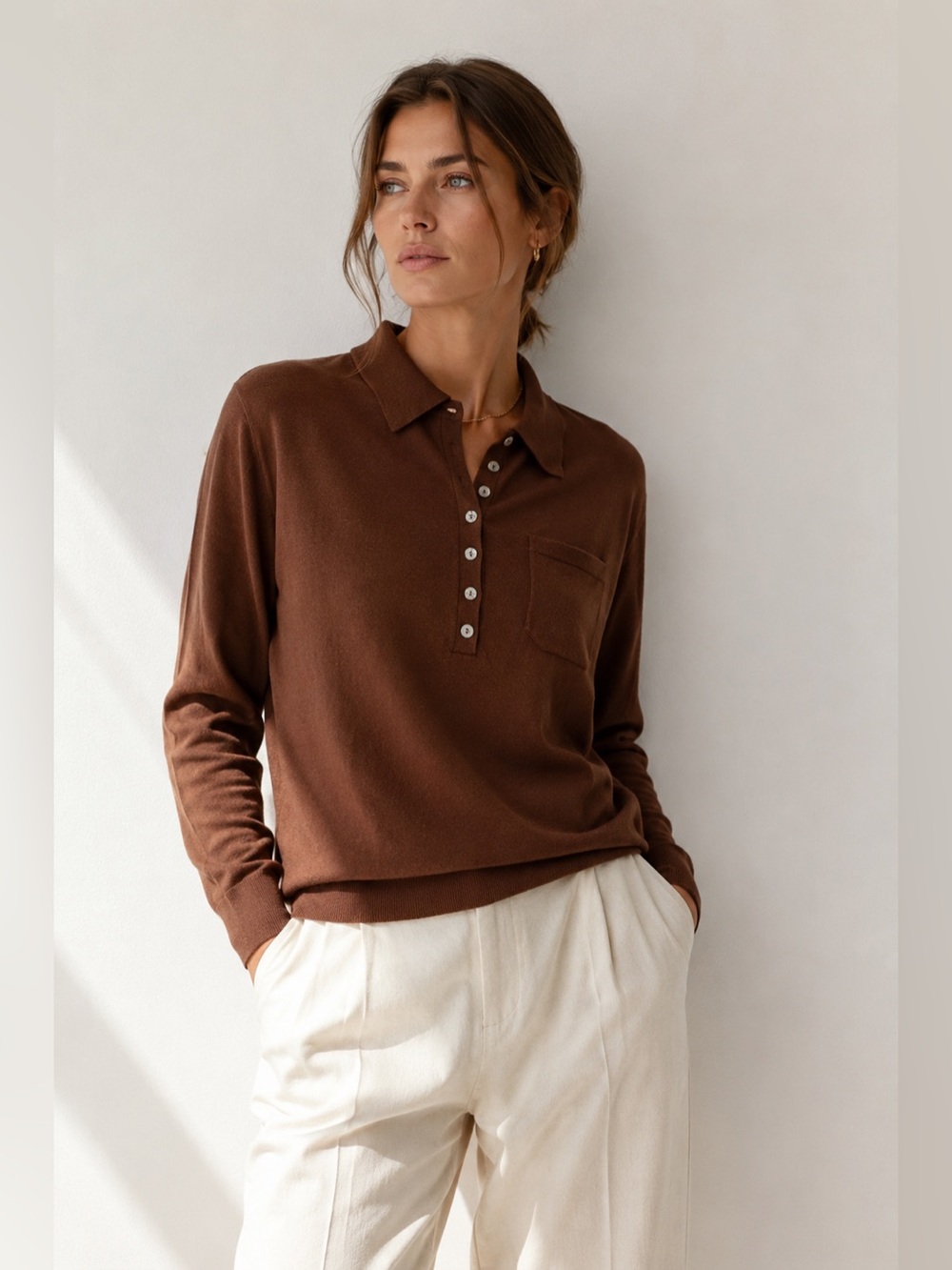 Zara NWT Brown Collared Knit Polo Sweater Top XL